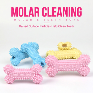 Rubber Pet Chew <b>Toy</b> Spiky Bone Blue Yellow Pink Teeth Cleaning Training for Medium Large Dogs - Product Image 1