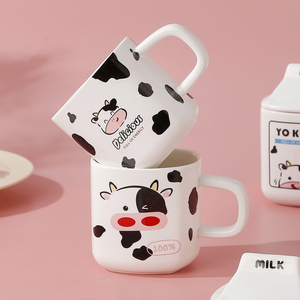 Cute Cow <b>Ceramic</b> <b>Mug</b> with Lid and Straw Creative Milk Bottle Shape Coffee Cup Kawaii Animal Breakfast Cup for Kids - Product Image 4