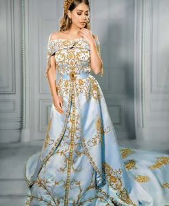 Elegante vestido Kaftan largo hasta el suelo con bordado pesado para damas de honor, bodas y fiestas - Product Image 4