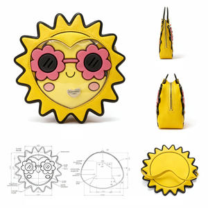 กระเป๋าถือสะพายข้างรูปทรงดวงอาทิตย์แบบขายส่ง ปรับแต่งได้ พร้อมแว่นกันแดดลายดอกไม้ หน้าต่างใสสำหรับโชว์เข็มกลัด สไตล์ Y2K น่ารักแบบ Kawaii - Product Image 3