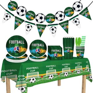 Nouvel ensemble de vaisselle jetable sur le thème du football, vaisselle de football pour fête d'<span class=keywords><strong>anniversaire</strong></span> de garçons, comprenant des gobelets en papier et des décorations pour gâteaux - Product Image 1