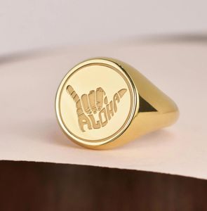 Anillo de Aloha chapado en oro de 18K, anillo de joyería Hawaiana para hombres y mujeres, anillo de señal de mano Aloha, amuleto <span class=keywords><strong>Tropical</strong></span>, encanto de Playa de Oro - Product Image 1