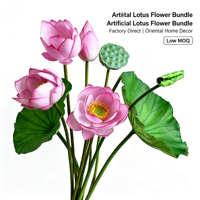 Branche florale artificielle réaliste style oriental pour vase de bureau, ornement de temple, décoration de salon, bouquet de fleurs de lotus artificielles