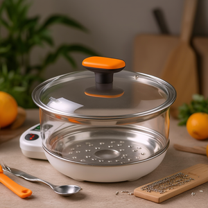 Tapa de vidrio con asa naranja para vaporera de alimentos de 24 cm - Product Image 3