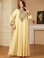 Robe longue brodée pour femme grande taille, élégante, à manches longues, style ethnique moyen-oriental, musulmane, respirante