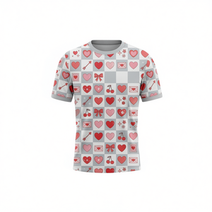 Maglietta Personalizzata Minimalista con Griglia e Cuore, Nome Personalizzato, Motivo EKG a Cuore, Regalo di San Valentino Unisex, Stampa Integrale - Product Image 2