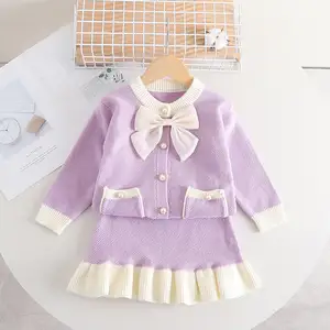 INS Autumn toddler Girls' Clothing Set Fashion Knitted Cardigan Sweater+Skirt Sweet Little Girl Set