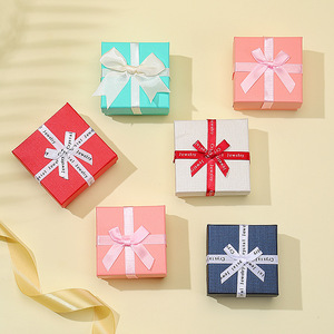 High Quality Square Pendant Bracelet Jewelry Paper Packaging <b>Box</b> Bow Sky Cover <b>Gift</b> <b>Box</b> With Bow Ribbon - Product Image 2