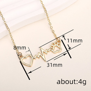 Collana con Ciondolo a Forma di Zampa di Gatto e Battito Cardiaco per Donne, Catena con Charm a Cuore, Gioiello alla Moda per Uso Quotidiano, Regalo - Product Image 4