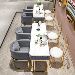 <span class=keywords><strong>Escritorio</strong></span> de mármol de lujo ligero con cajones Juego de mesa y silla de manicura combinación de banco de trabajo de salón Banco DE TRABAJO DE MANICURA Doble - Product Image 2