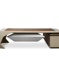 Bureau de direction de grande taille avec armoire auxiliaire détachable, plateau ergonomique pour clavier, base incurvée, table de bureau de luxe pour cadres