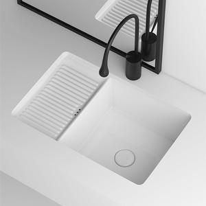 Fregadero de lavandería de poliéster con lavabo de cerámica blanca moderna, con tabla de lavado, accesorio conveniente para escurridor de baño - Product Image 2