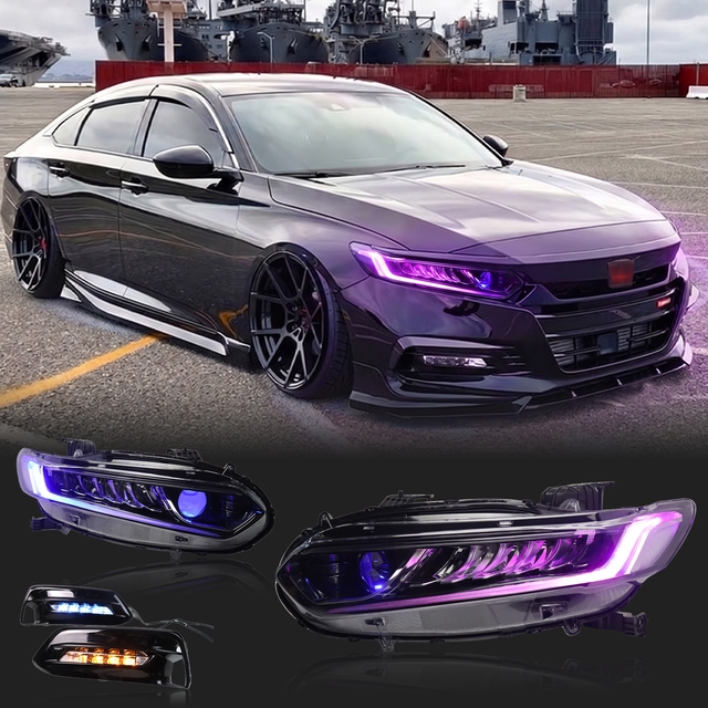Accord Headlights LED Assembly for Honda 10th Generation 2018-2022 JDM Style Laser Projector Upgrade W/ RGB Mode APP Controlled