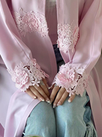 MEXIZO 2026 Abaya de Luxe Rose Dubaï Kaftan Élégant Bordures en Dentelle Robe Longue Kimono Ouvert pour Femmes Musulmanes Modestes