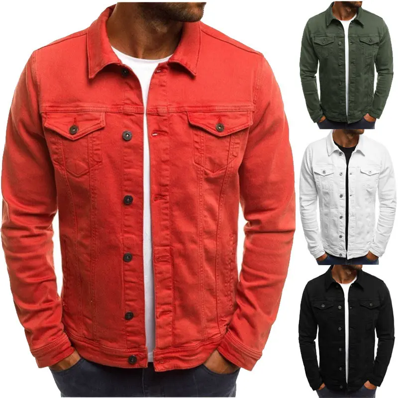 Yüksek kaliteli erkek Denim ceket rahat düz renk Streetwear ceket hırka düğme tulum Pilot ceket üst erkekler için