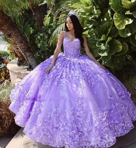 Mily Bridal MQ022 Elegante Vestido Morado con Cuentas para Quinceañera con Apliques de Mariposa para Fiesta de 15 Años y Graduación - Product Image 1