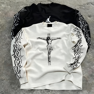 <span class=keywords><strong>T</strong></span>-<span class=keywords><strong>Shirt</strong></span> grafica con serigrafia personalizzata Dtg camicia bianca a maniche lunghe termica da uomo in maglia Waffle Oversize a maniche lunghe <span class=keywords><strong>T</strong></span>-<span class=keywords><strong>Shirt</strong></span> - Product Image 1