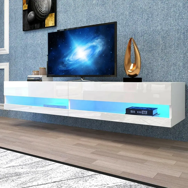Acrylic High Glossy Uv Board Wall Mounted Flip up Door Modern Design TV Stand Table Wooden