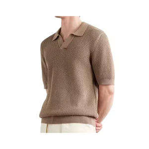 T-shirt pour homme en coton 100% uni, col en V, tricoté, doux, respirant, décontracté, de qualité supérieure, confortable, léger et tendance - Product Image 1