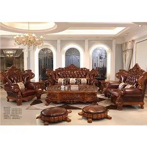 american wooden antique leather turkish home brown u shape royal luxury classic european couch furniture sofa set living room