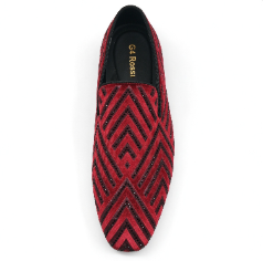 Mocasines de terciopelo con diseño de chevron en rojo vino y negro para hombre, zapatos de vestir sin cordones con punta redonda, estampado de ondas, formales, para oficina, boda. - Product Image 2