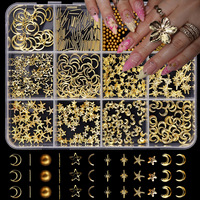 Clous décoratifs 3D en alliage cristal pour nail art, formes variées (coquillages dorés, hippocampes, étoiles de mer, conques), rivets et strass, thème océan pour manucure