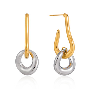 ต่างหูห่วงสองสีแบบวงแหวนคู่ สแตนเลสสตีล 18K ดีไซน์เรขาคณิต สำหรับผู้หญิง เครื่องประดับหรูหราเบาๆ ของขวัญ - Product Image 5
