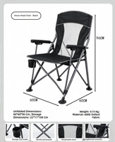 Chaise de camping pliante portable d'extérieur, fauteuil de loisirs, chaise de pêche en forme de fer à cheval, en tissu Oxford 600D maillé