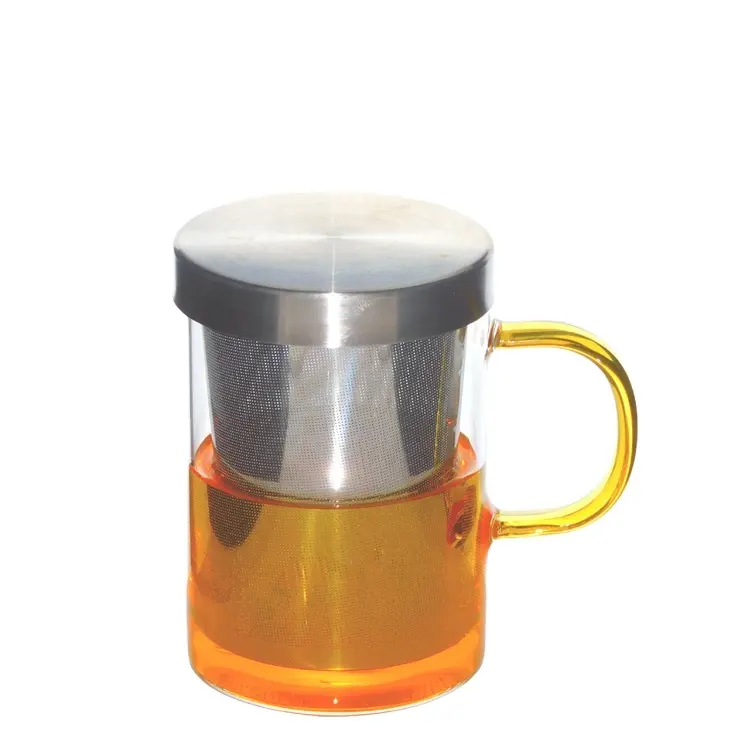 500ML 17OZ infusore di tè in vetro fatto a mano tazza di vetro con coperchio in acciaio inox tazza da tè con infusore