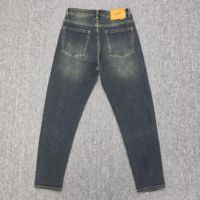 Jean bleu marine pour homme, denim foncé délavé, coupe slim droite, cinq poches, pantalon décontracté, fabricant OEM sur mesure