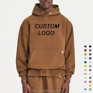 Hoodies Supplier Ensoul Designer Custom Logo Blank Plain Brown Men Hoodies No String