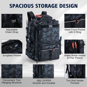 Sac à dos de pêche avec porte-canne et porte-équipement, léger, résistant à l'eau, pour le rangement des accessoires de pêche en extérieur, échantillon gratuit - Product Image 3