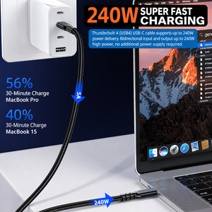 สายเคเบิล LUNGKAY USB4 Type-C 40Gb Thunderbolt 4/3 รองรับการชาร์จเร็ว 5A ฉายภาพหน้าจอ 8K  ถ่ายโอนเสียง/วิดีโอ  พร้อมปลอกหุ้มไนลอนถัก สำหรับระดับไฮเอนด์ - Product Image 3