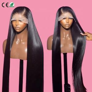 Perruques en dentelle transparente 13x6 Full HD sans colle, lisses, cheveux vierges Remy indiens, cheveux de bébé vietnamiens bruts, perruques longues - Product Image 1