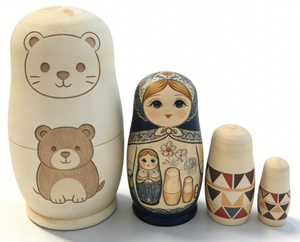 دمى روسية متداخلة خشبية غير مطلية للبيع بالجملة، 5 قطع، لعبة للأطفال وهدية لعيد الميلاد - Product Image 4