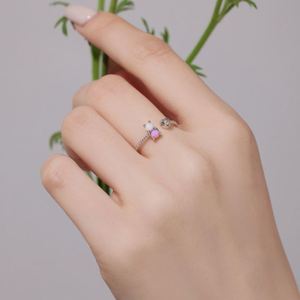 Dylam Cute Tiny Design Women Fine Fashion S925 <b>Silver</b> Non Tarnish Twisted 5A Cubic Zirconia Synthetic <b>Opal</b> Open Adjustable <b>Ring</b> - Product Image 3
