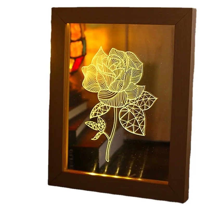 3D Personalized Acrylic Led Lamp Custom Home Decor Wood Photo Frame 3D Acrylic Led Night Light For Kids