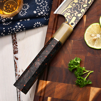 Pisau Cleaver KEENHOPE 7 Inci, Pisau Koki Baja Damascus Aichi 57 Lapis Tembaga Kuningan Jepang, Gagang Resin Serat Karbon AUS-10
