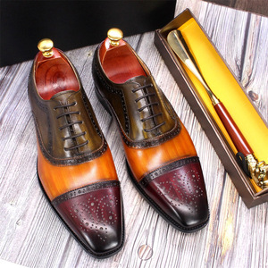 Chaussures en cuir pour hommes - Chaussures Oxford à motif brocart anglais en design multicolore - Convient pour les occasions professionnelles et décontractées, ainsi que pour les occasions formelles - Product Image 1
