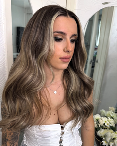 Perruque en cheveux naturels de style européen, Ombré brun cendré avec mèches piano, Balayage froid et chaud, Dessus en dentelle noué à la main, Perruques médicales - Product Image 1