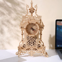 Commande en gros de puzzles 3D en bois pour adultes, modèle de horloge de bureau vintage en bois 3D, décoration intérieure et cadeau d'anniversaire