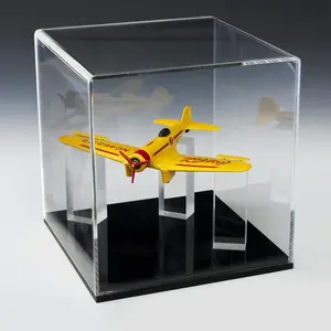 Caja de exhibición de un solo modelo, modelo acrílico transparente, vitrina de avión, modelo de avión, coche, barco, vitrinas con bases negras