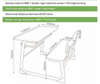 Bureau et chaise pour adultes à 2 places, structure métallique, mobilier scolaire pour collège, université et salle de classe, table et chaise professeur-élève