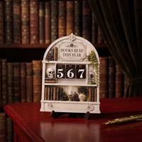 Ornement de bureau artisanal en bois, style moderne et minimaliste, avec carte à retourner, thème maison hantée d'Halloween, pour compteur de lecture