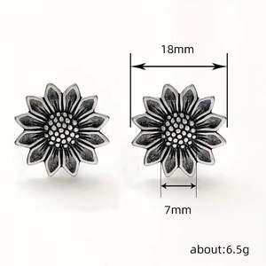 Orecchini a Perno Vintage con Margherite e Girasoli, Stile Antico in Metallo, Gioielli da Donna alla Moda per Uso Quotidiano, Idea Regalo - Product Image 3