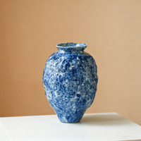 Vase en céramique à glaçure bleue traditionnelle, nouvelle décoration chinoise pour la maison, ornement artistique en céramique pour arrangement floral d'intérieur