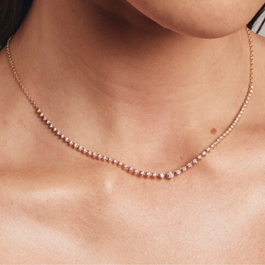 カスタムラウンドカット3プロングセッティングテニスネックレスCVDダイヤモンドジュエリー9k10k本物の金ラボグロウンダイヤモンドネックレス - Product Image 4