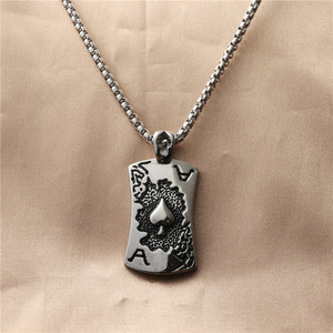 Stainless Steel <b>Playing</b> <b>Card</b> Ace Pendant Necklace Men Punk Retro Style Heart Shape Themed Charm Gift Jewelry 12014 - Product Image 1