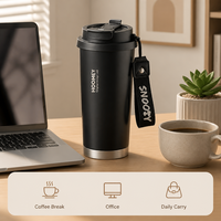 HOOMEY Tasse à café en acier inoxydable 316L 500ml, isolée sous vide, avec couvercle à paille, à boire directement, large ouverture, anti-fuite, pour voiture et bureau