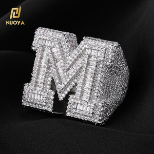 NUOYA Custom Shiny Diamond Jewelry <strong>Initial</strong> Letter Micro Pave Baguette Zircon White Gold Plated Iced Out 26 Letters Hip Hop <strong>Ring</strong> - Product Image 1